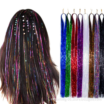 48 inch shinning Shiny Hair Tinsel 18 Colors Party Highlights Glitter Synthetic Hair 600-700 Strands Hair Tinsel Rainbow